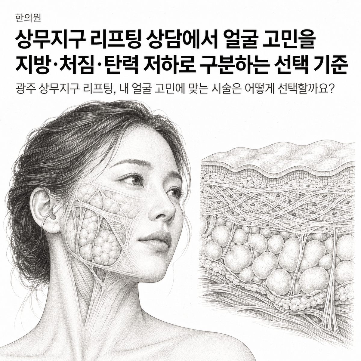 광주 한의원 상무지구 리프팅 상담에서 얼굴 고민을 지방·처짐·탄력 저하로 구분하는 선택 기준 핵심 정보 이미지