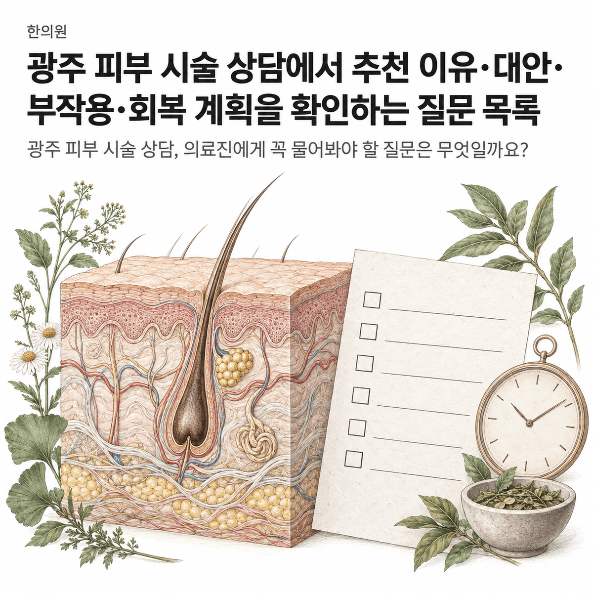 광주 한의원 피부 시술 상담에서 추천 이유·대안·부작용·회복 계획을 확인하는 질문 목록 핵심 정보 이미지